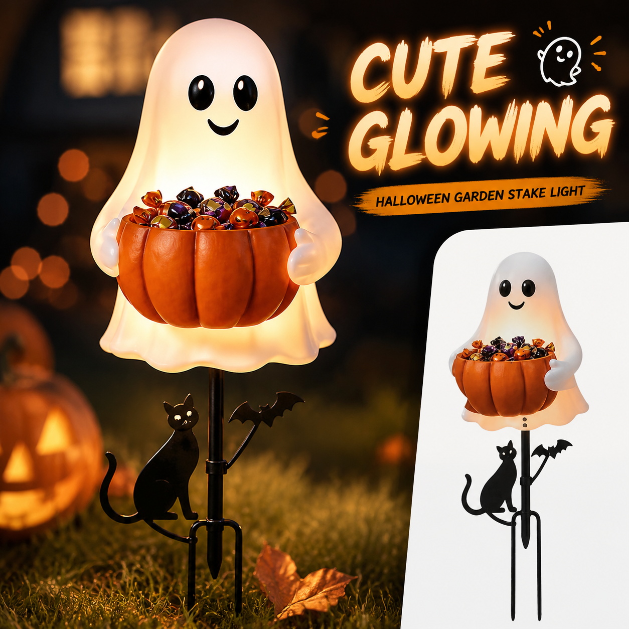 Halloween Pumpkin Decor Led - Suporte de Doces Fantasma de Halloween