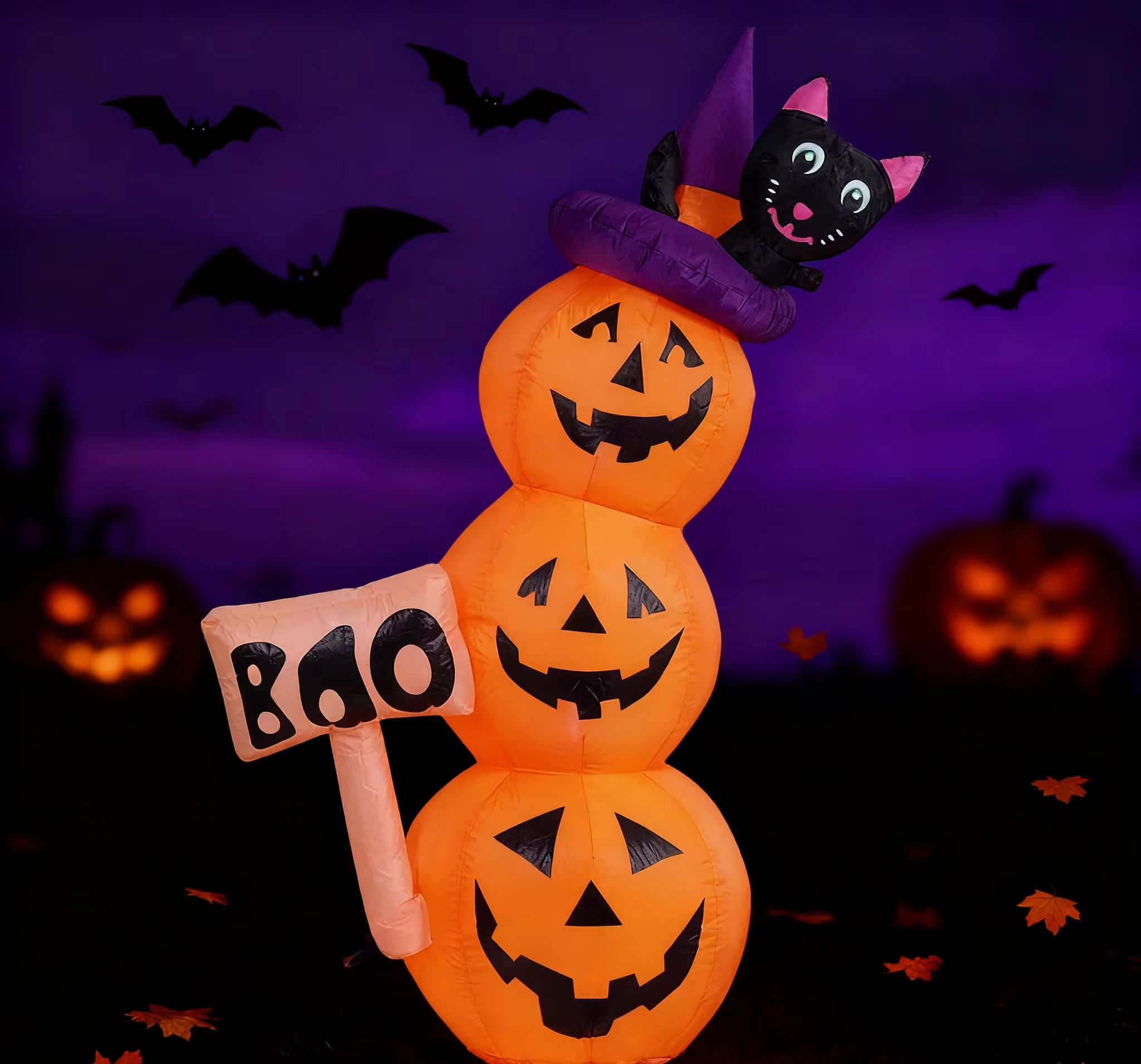 Halloween Pumpkin Decor Led - Abóboras Infláveis Empilhadas de Halloween de