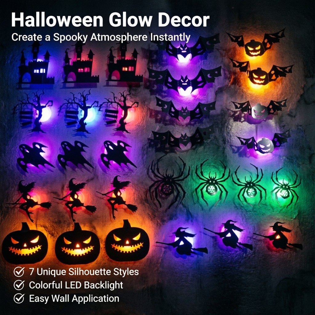 Halloween Pumpkin Decor Led - 8 peças/conjunto de adesivos de parede