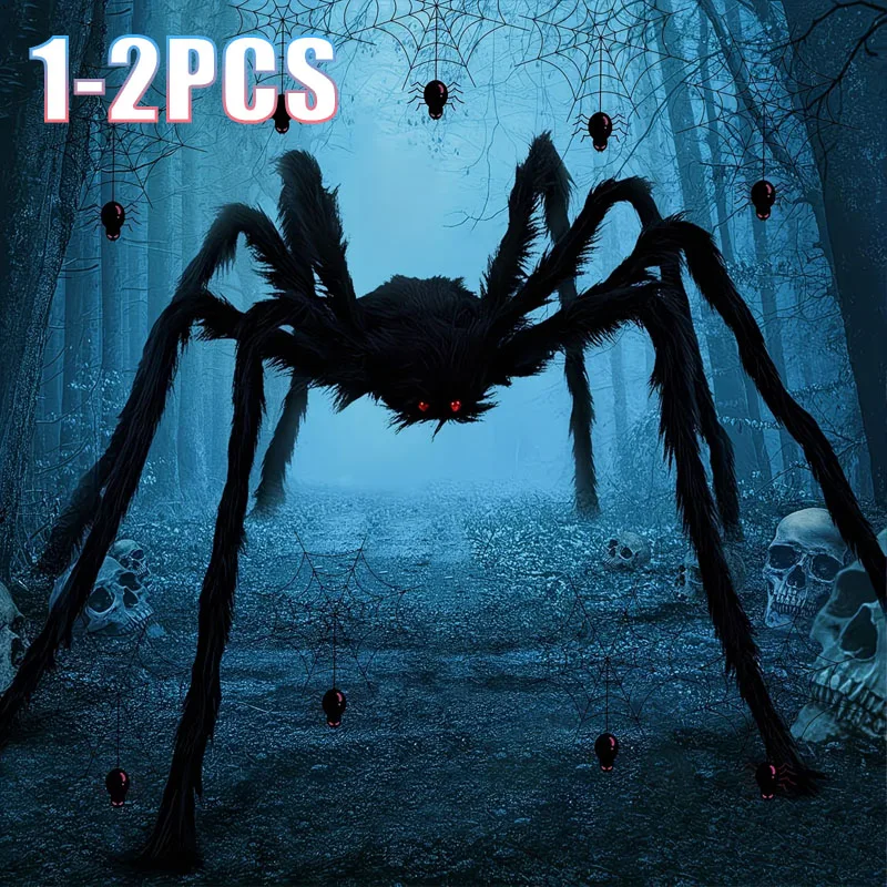 Spider Web Halloween Decoration - 1-2 unidades de aranha de pelúcia