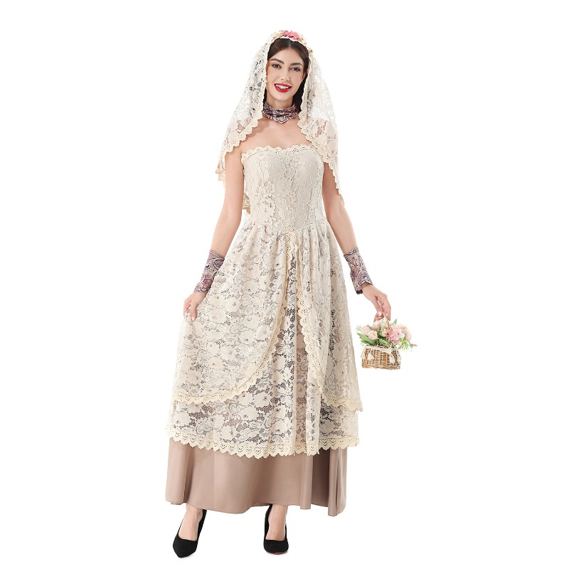 Vestido Maxi Vintage de Renda  - Halloween Costume Adult avaliação e preço