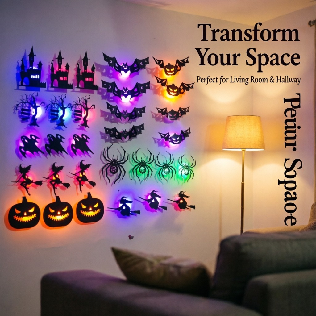8 peças/conjunto de adesivos d - Halloween Pumpkin Decor Led avaliação e preço