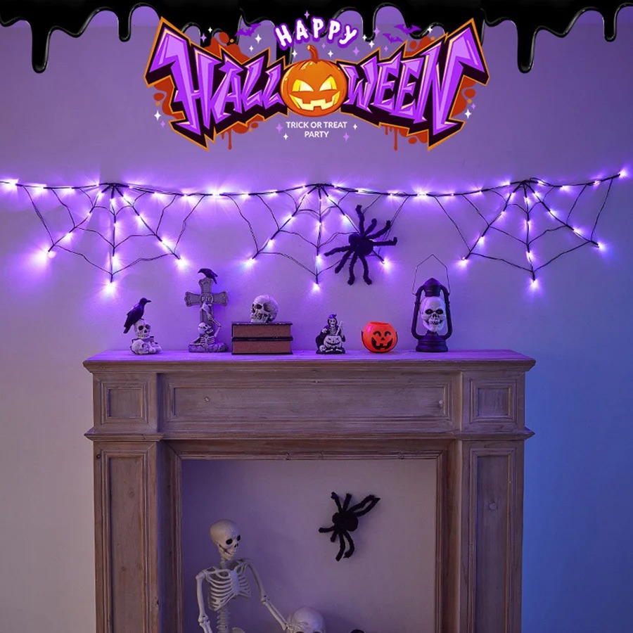 Luzes de Cordão de Teia de Ara - Halloween Led String Lights Orange avaliação e preço